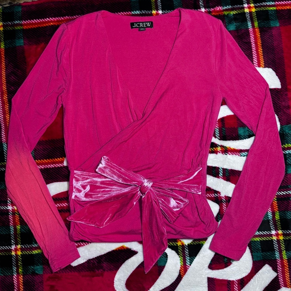 🎀 J.Crew Pink Velvet Tie Wrap Top (Re-Imagined Collection) – XXS 🎀 - Picture 9 of 9